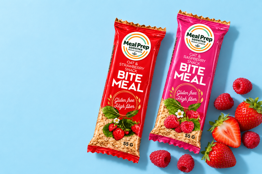 Strawberry and raspberry Bite Meal bars with fresh berries