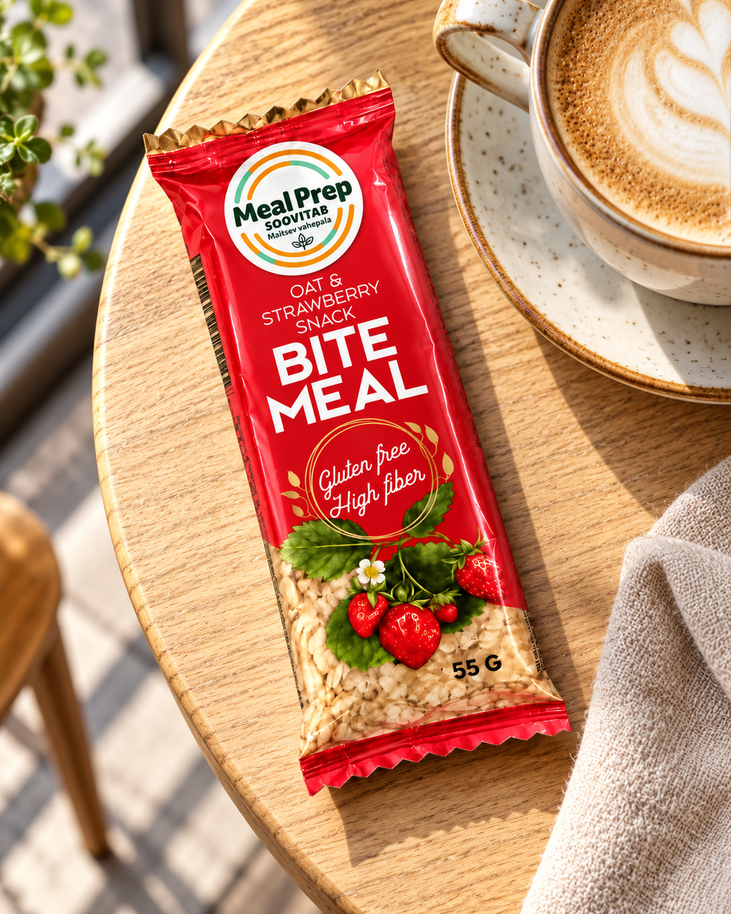 Strawberry bar with a cappuccino