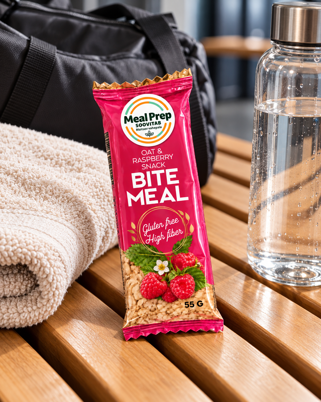 Raspberry bar on a gym bench