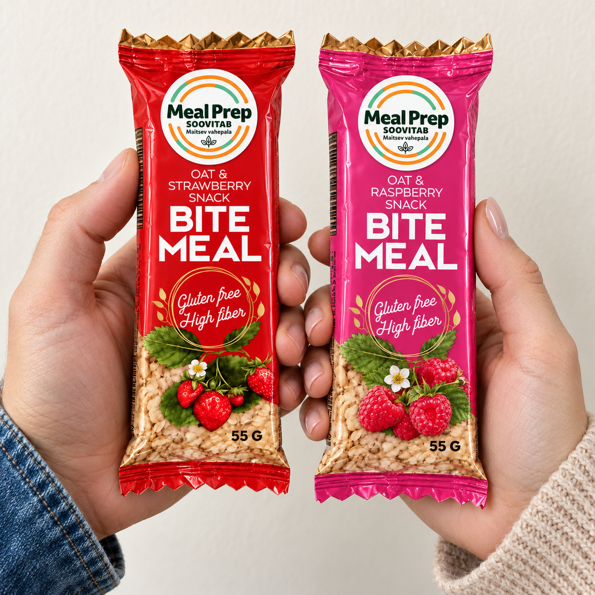 Two Bite Meal bars held in hands